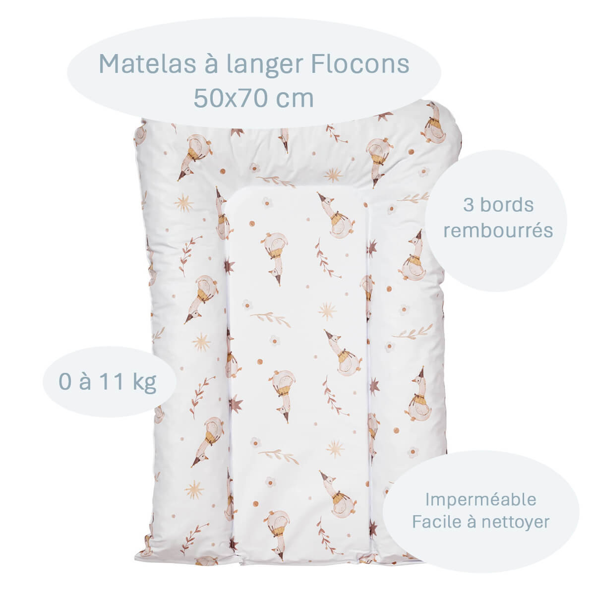 Matelas à langer bébé Flocons Oies - Matelas à langer pour bébé 50x70 cm