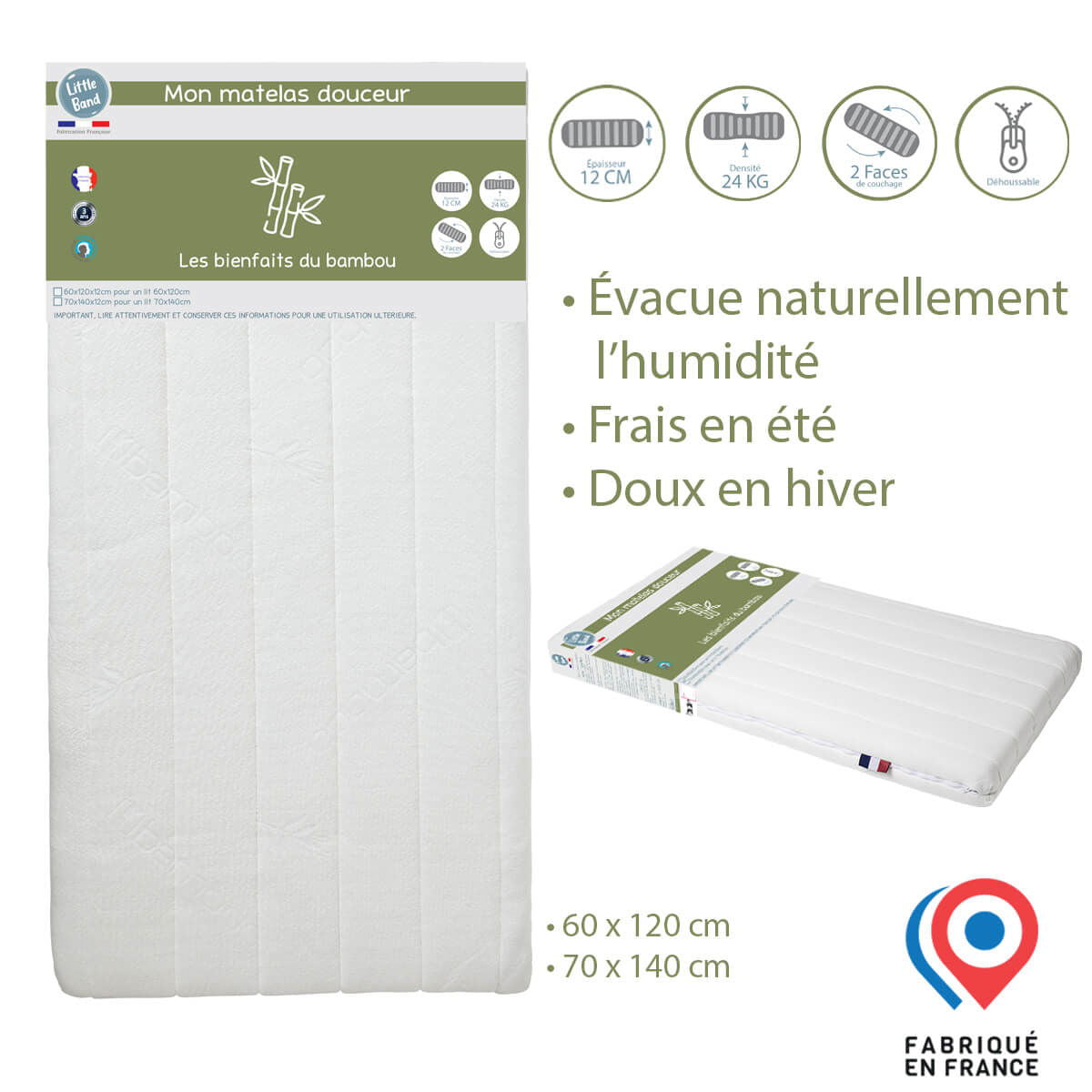 Matelas lit Douceur 60x120 cm - 24kg/m3 - BB Malin