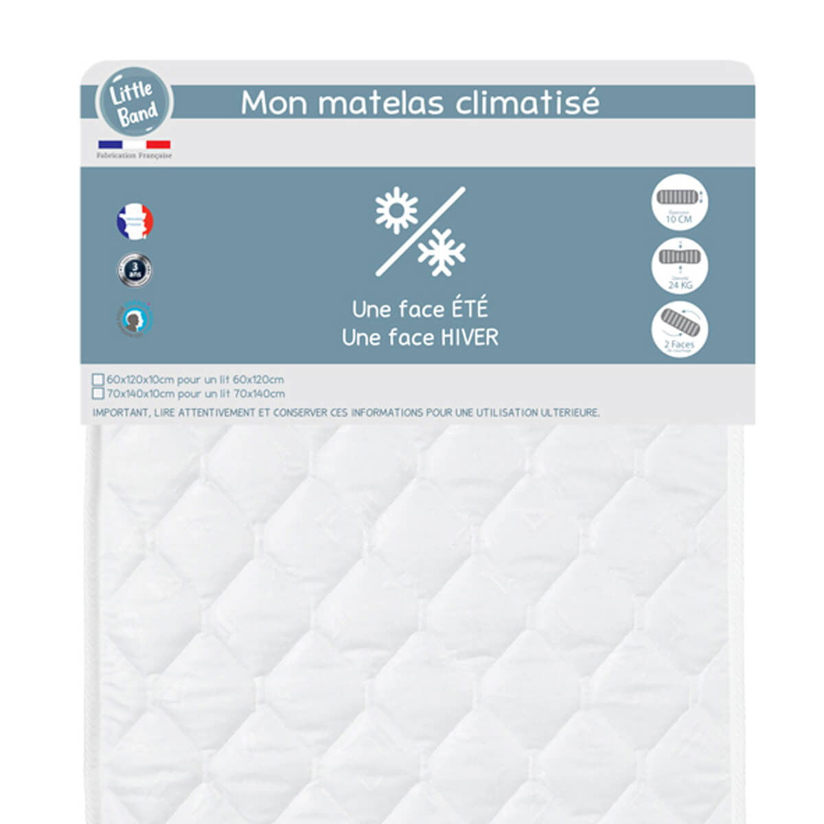 Matelas lit Climatisé 24kg/m3 - 70x140 cm - Little Band