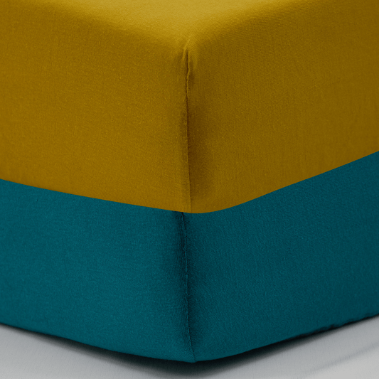 Draps housse bébé 70x140 cm Jungle Coton - Lot de 2 - Tropical / Moutarde
