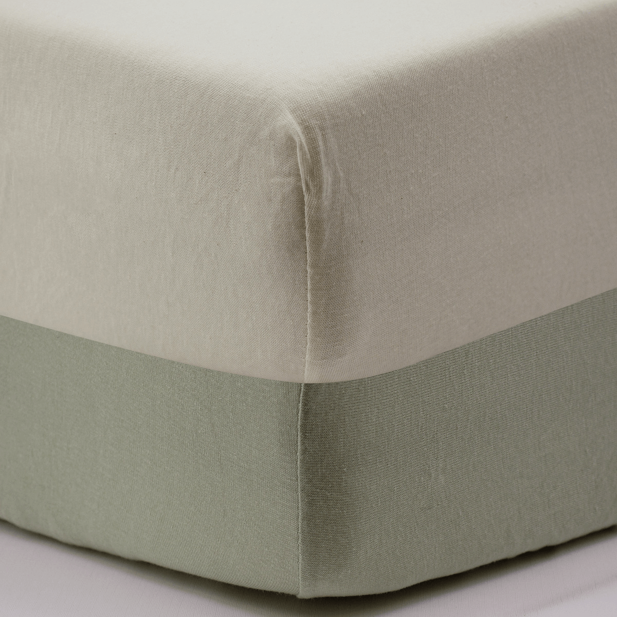Draps housse bébé 70x140 cm Coton - Lot de 2 - Vert / Écru