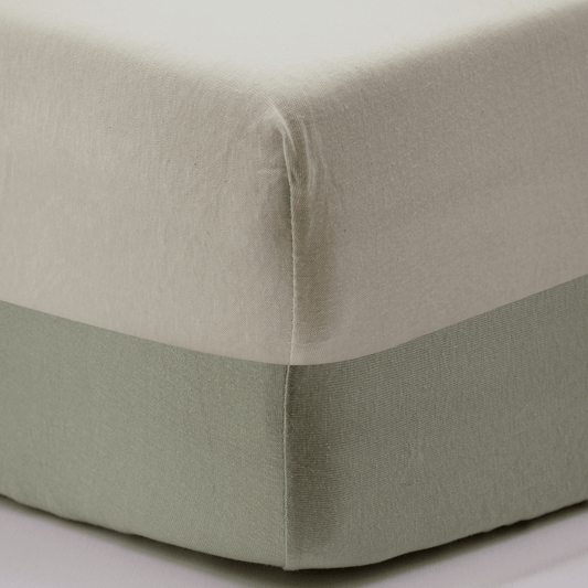 Draps housse bébé 70x140 cm Coton - Lot de 2 - Vert / Écru