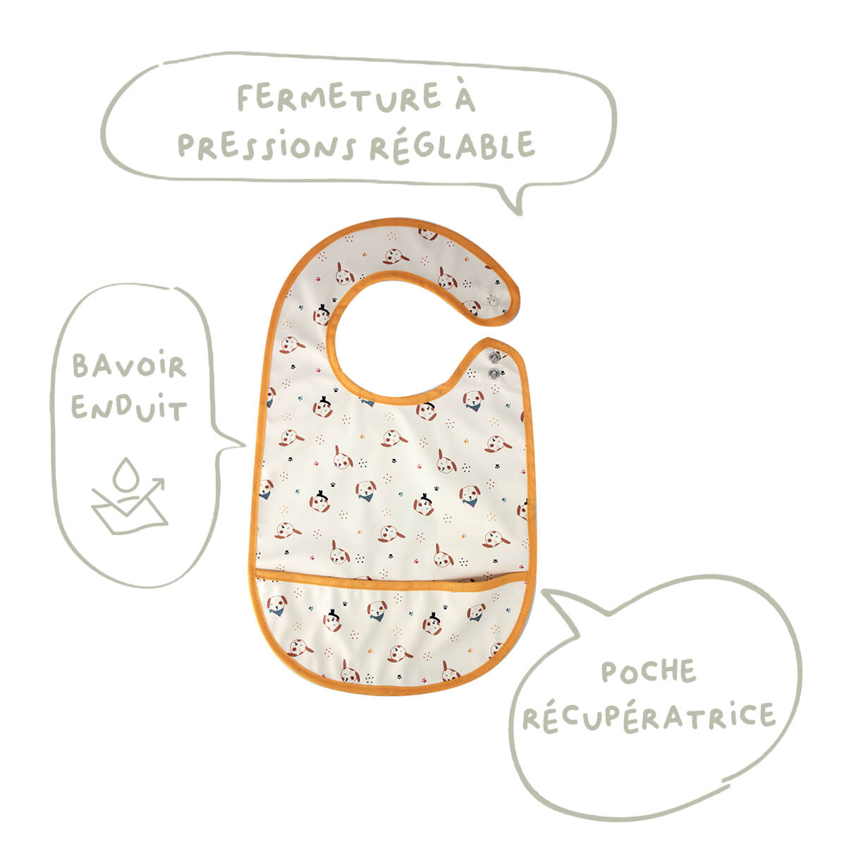 Bavoir bébé 6 mois 24x39 cm en Polyester Toutou