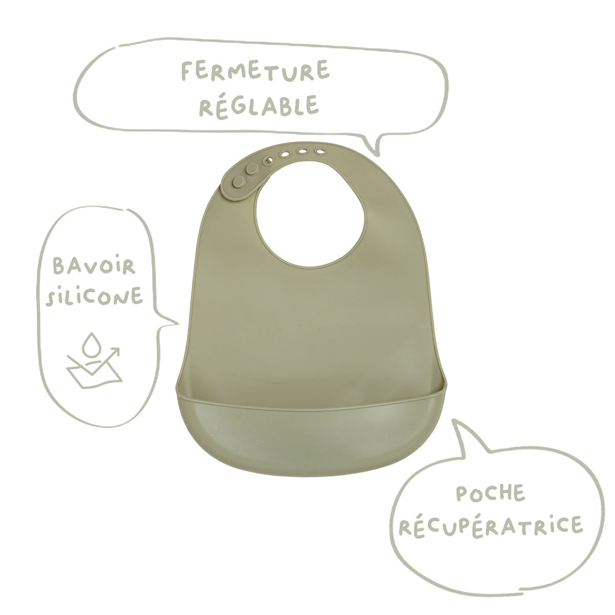 BB Kit repas - 2 bavoirs récupérateurs en silicone 6 mois - Noisette / Kaki