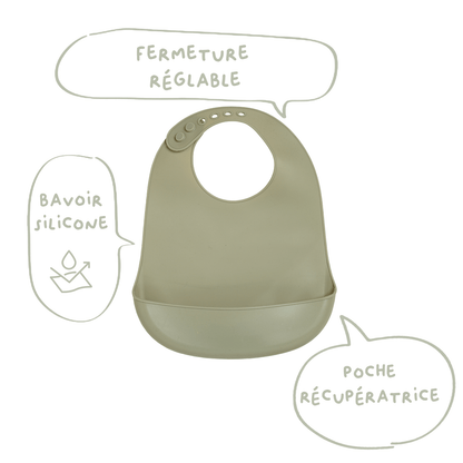 BB Kit repas - 2 bavoirs récupérateurs en silicone 6 mois - Noisette / Kaki