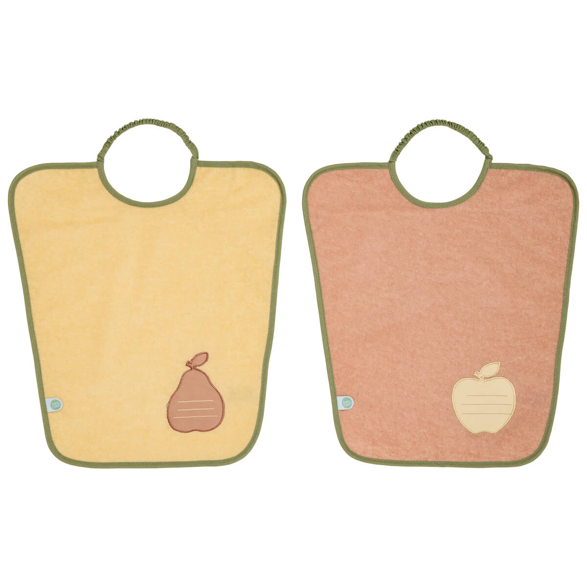 Bavoir maternelle 35x38 cm éponge avec étiquette prénom - Bavoir 24 mois - Poire/Pomme