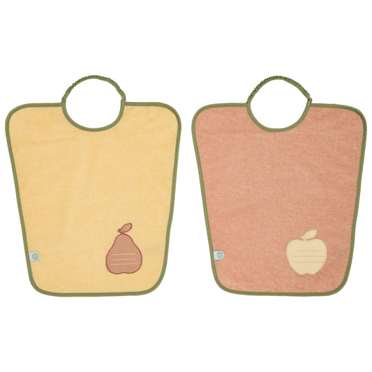 Bavoir maternelle 35x38 cm éponge avec étiquette prénom - Bavoir 24 mois - Poire/Pomme
