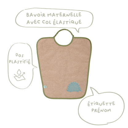 Bavoir maternelle 35x38 cm éponge avec étiquette prénom - Bavoir 24 mois - Dinosaures