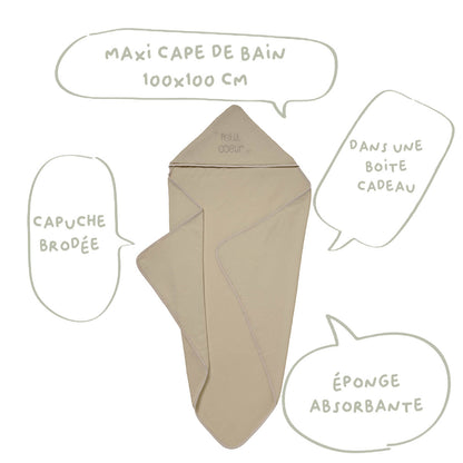 Cape de bain 100x100 cm Petit Cœur - Sortie de bain bébé XL