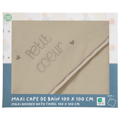 Cape de bain 100x100 cm Petit Cœur - Sortie de bain bébé XL