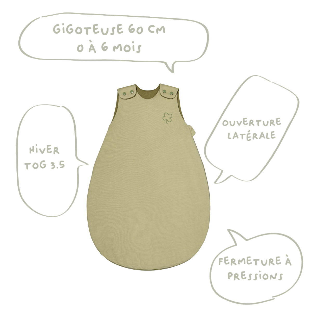 Gigoteuse hiver 0-6 mois 65 cm - Gigoteuse Tog 3,5 pour bébé - Tilleul Trèfle