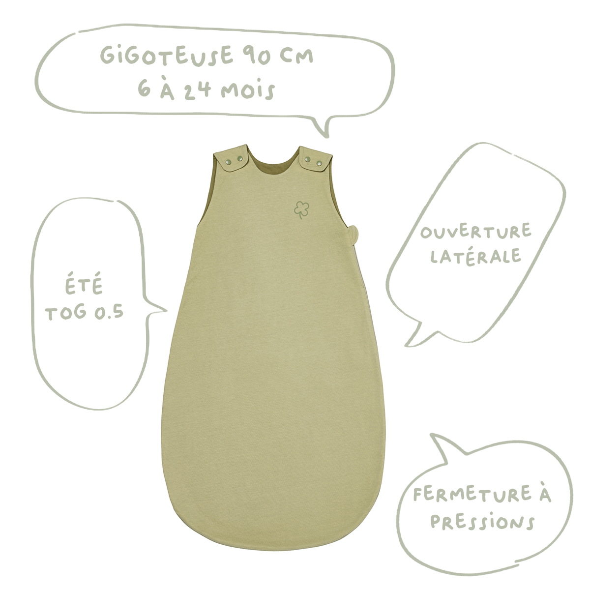 Gigoteuse été 6-24 mois 90 cm - Gigoteuse Tog 0,5 pour bébé - Tilleul Trèfle