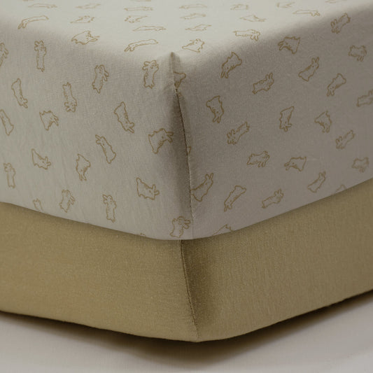 Drap-housse 70x140 cm - Lot de 2 - Coton Greenland / Blé