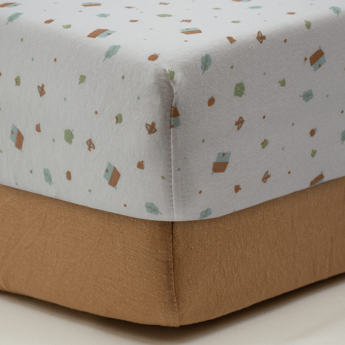 Drap-housse 60x120 cm - Lot de 2 - Coton Petites Maisons / Noix de Pécan
