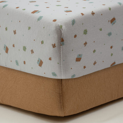Drap-housse 60x120 cm - Lot de 2 - Coton Petites Maisons / Noix de Pécan
