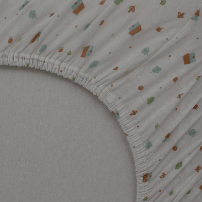 Drap-housse 60x120 cm - Lot de 2 - Coton Petites Maisons / Noix de Pécan
