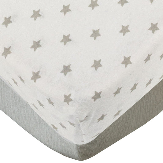 Lot de 2 draps housses en coton 70x140 cm - Gris + Imprimé étoiles