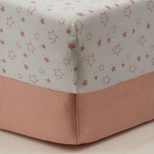 Drap housse 60x120 cm - Lot de 2 - Étoiles / Rose Orchidée - Draps housse bébé en coton