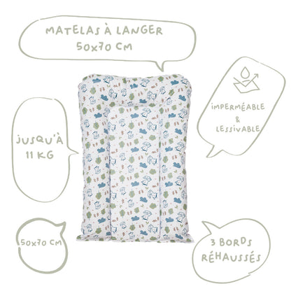 Matelas à langer bébé Flocons Greenland Renards - Matelas à langer pour bébé 50x70 cm