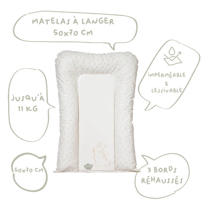 Matelas à langer bébé Flocons Greenland Lapins - Matelas à langer pour bébé 50x70 cm