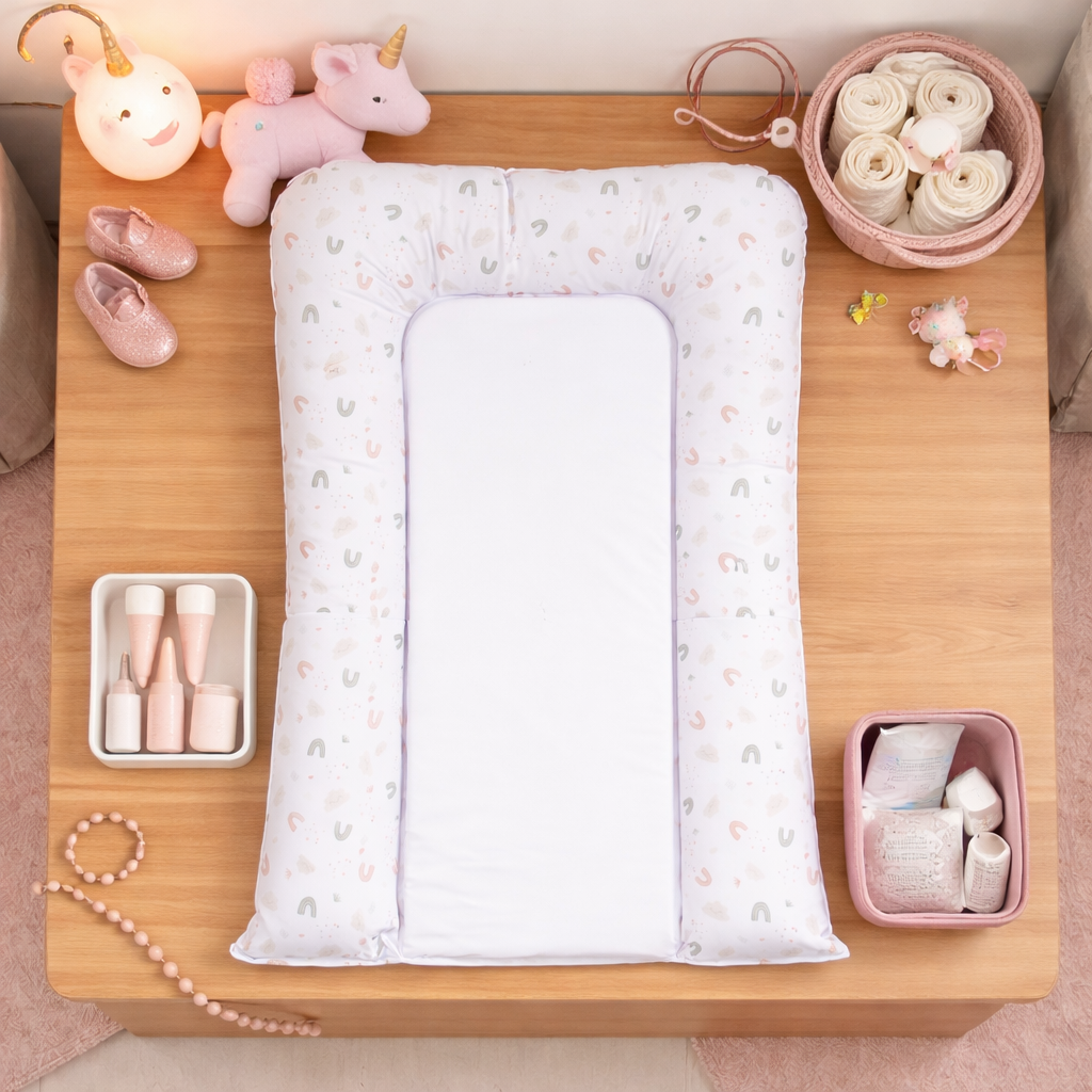 BB Kit hygiène - Matelas à langer Arc en ciel + Housse éponge Noix de Pécan