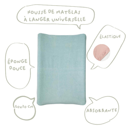 Housse pour matelas à langer Bleu Vert en éponge - Housse matelas à langer 50x70 cm