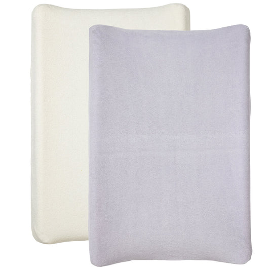Housse pour matelas à langer Écru / Lilas - Lot de 2 - Eponge - Housse matelas à langer 50x70 cm
