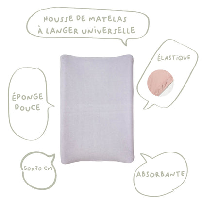 Housse pour matelas à langer Écru / Lilas - Lot de 2 - Eponge - Housse matelas à langer 50x70 cm