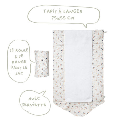 Tapis langer nomade Toutou - Matelas à langer nomade roulé 75x55 cm