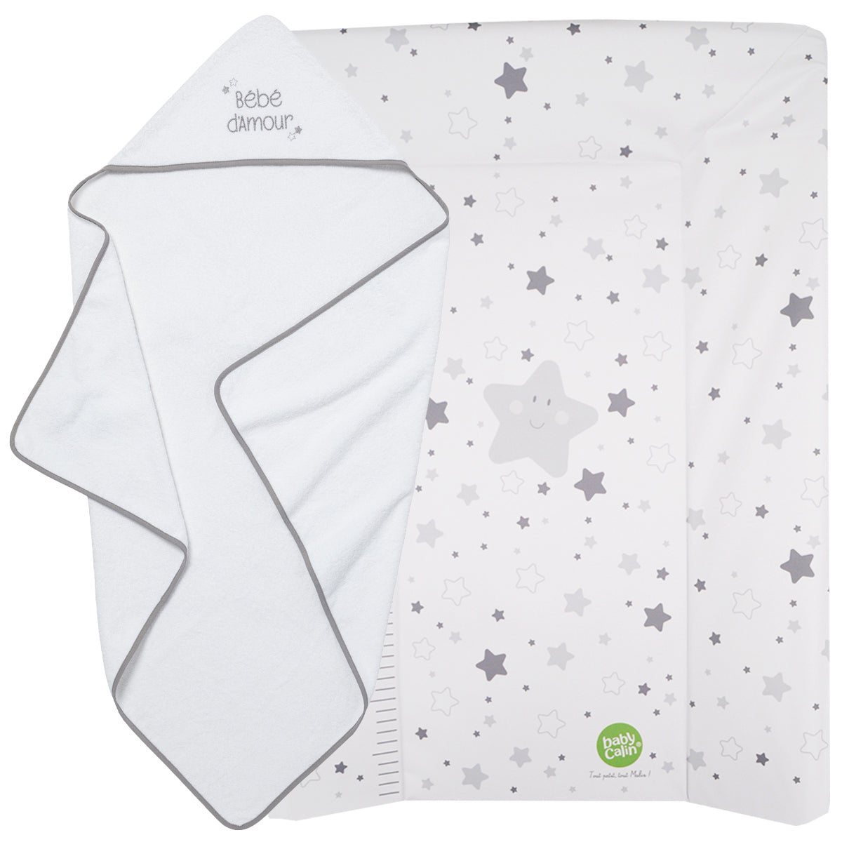 BB Kit - Hygiène Étoiles grises - Matelas à langer + Cape de bain