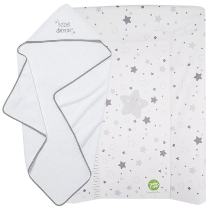 BB Kit - Hygiène Étoiles grises - Matelas à langer + Cape de bain