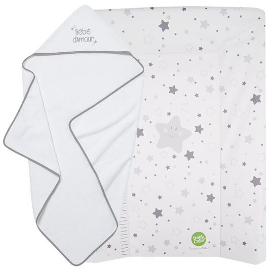 BB Kit - Hygiène Étoiles grises - Matelas à langer + Cape de bain