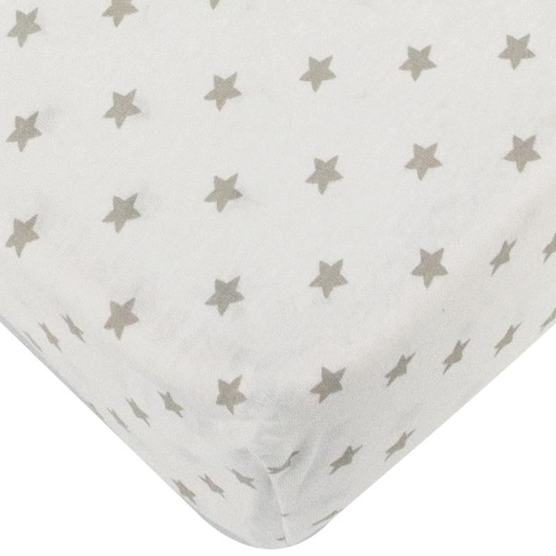 Lot de 2 draps housse en coton 60x120 cm - Gris + Imprimé étoiles