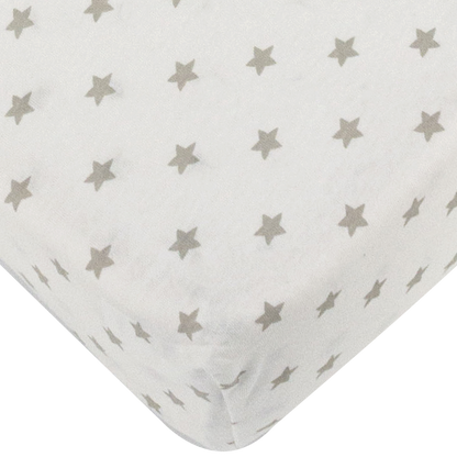 Lot de 2 draps housse en coton 60x120 cm - Gris + Imprimé étoiles