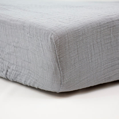 Drap housse 70x140 cm Gris Perle Double Gaze de coton
