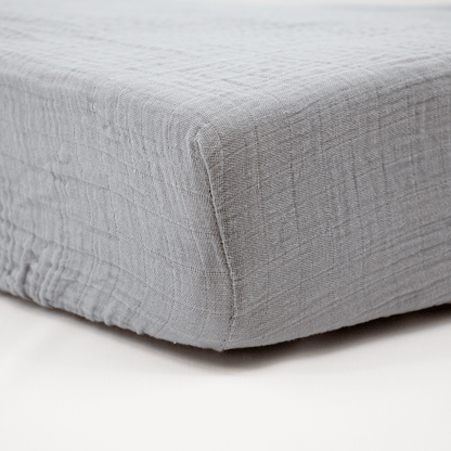 Drap-housse 60x120 cm - Lot de 2 - Blanc / Gris - draps housse bébé en Gaze de coton
