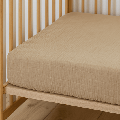 Drap housse 60x120 cm Moka Double Gaze de coton