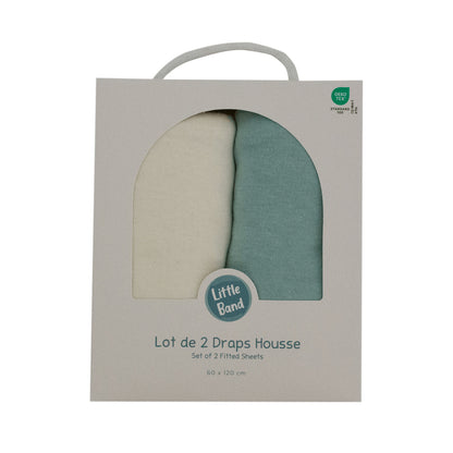 Drap-housse 70x140 cm - Lot de 2 - En Coton Écru/Bleu/Vert