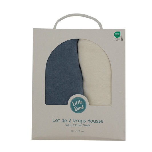 Drap-housse 70x140 cm - Lot de 2 - En Coton Écru/Bleu Orage