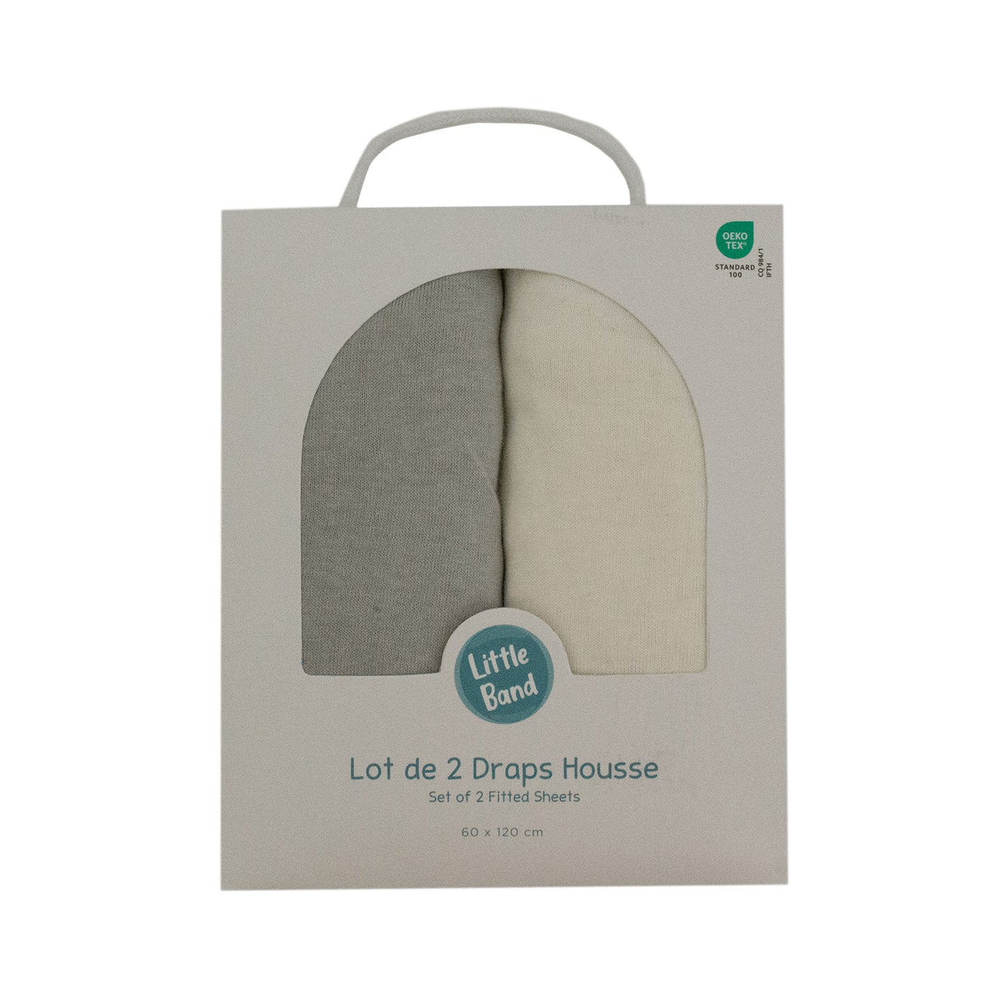 Drap housse 60x120 cm - Lot de 2 - Écru / Gris - draps housse bébé en coton