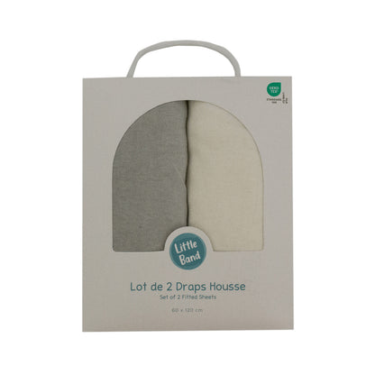 Drap housse 60x120 cm - Lot de 2 - Écru / Gris - draps housse bébé en coton