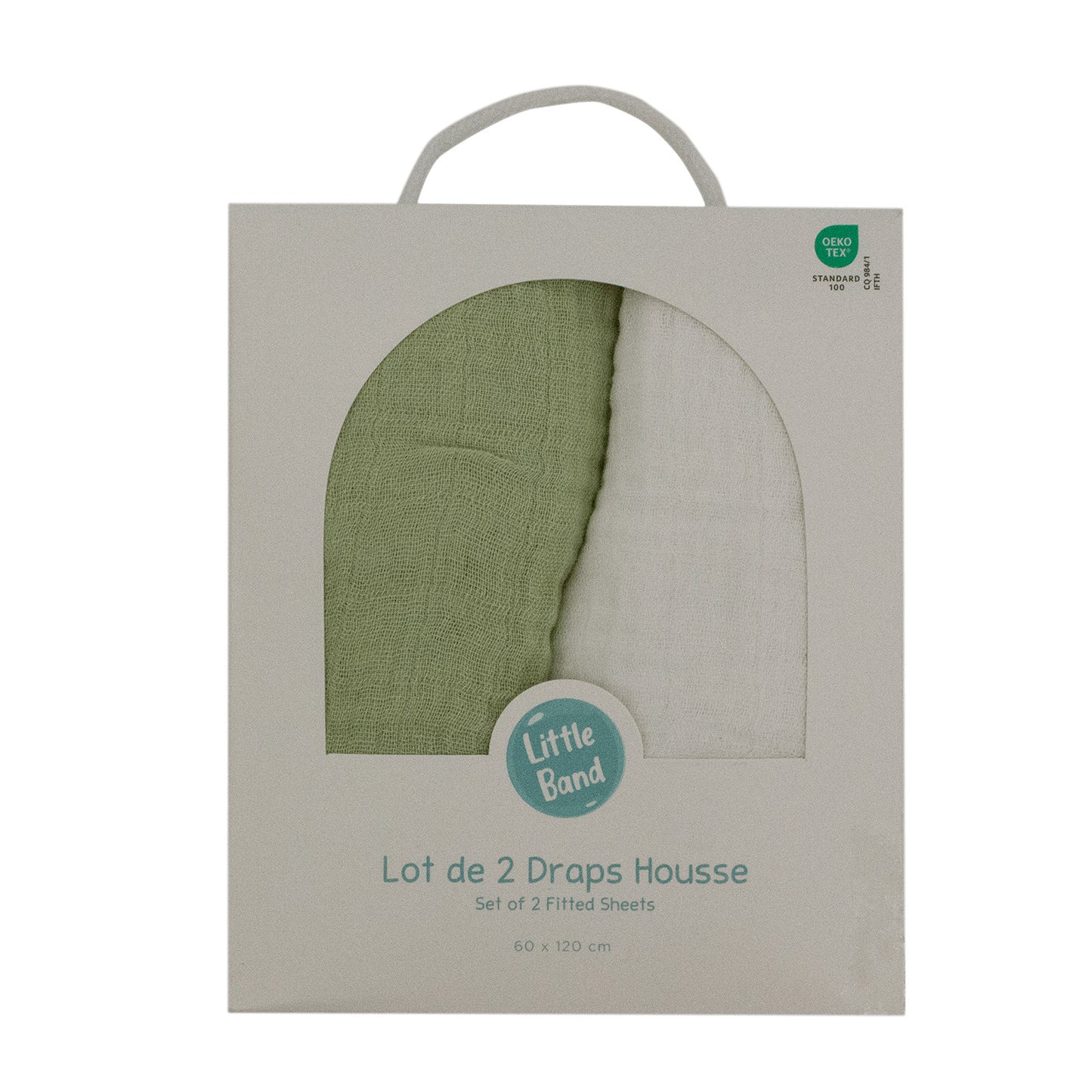 Drap housse 60x120 cm - Lot de 2 - Blanc / Tilleul - draps housse bébé en Gaze de coton