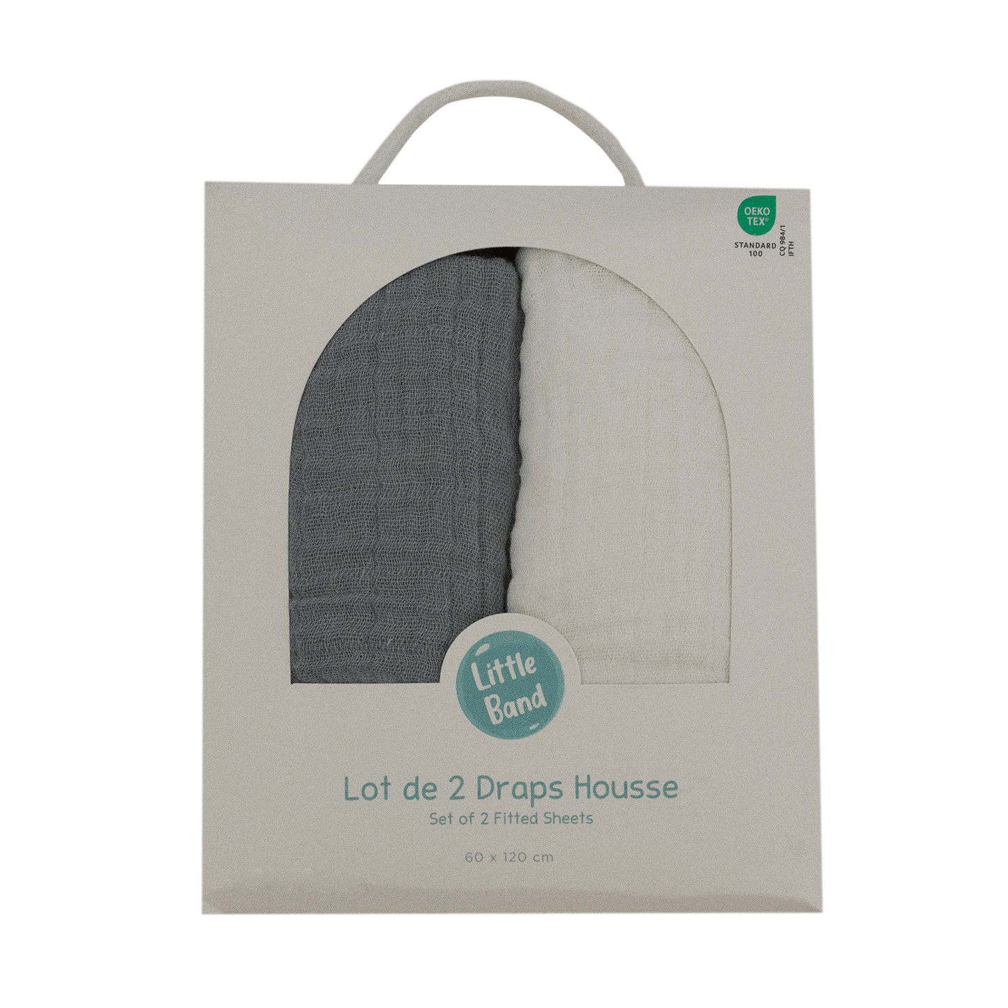 Drap-housse 60x120 cm - Lot de 2 - Blanc / Gris - draps housse bébé en Gaze de coton
