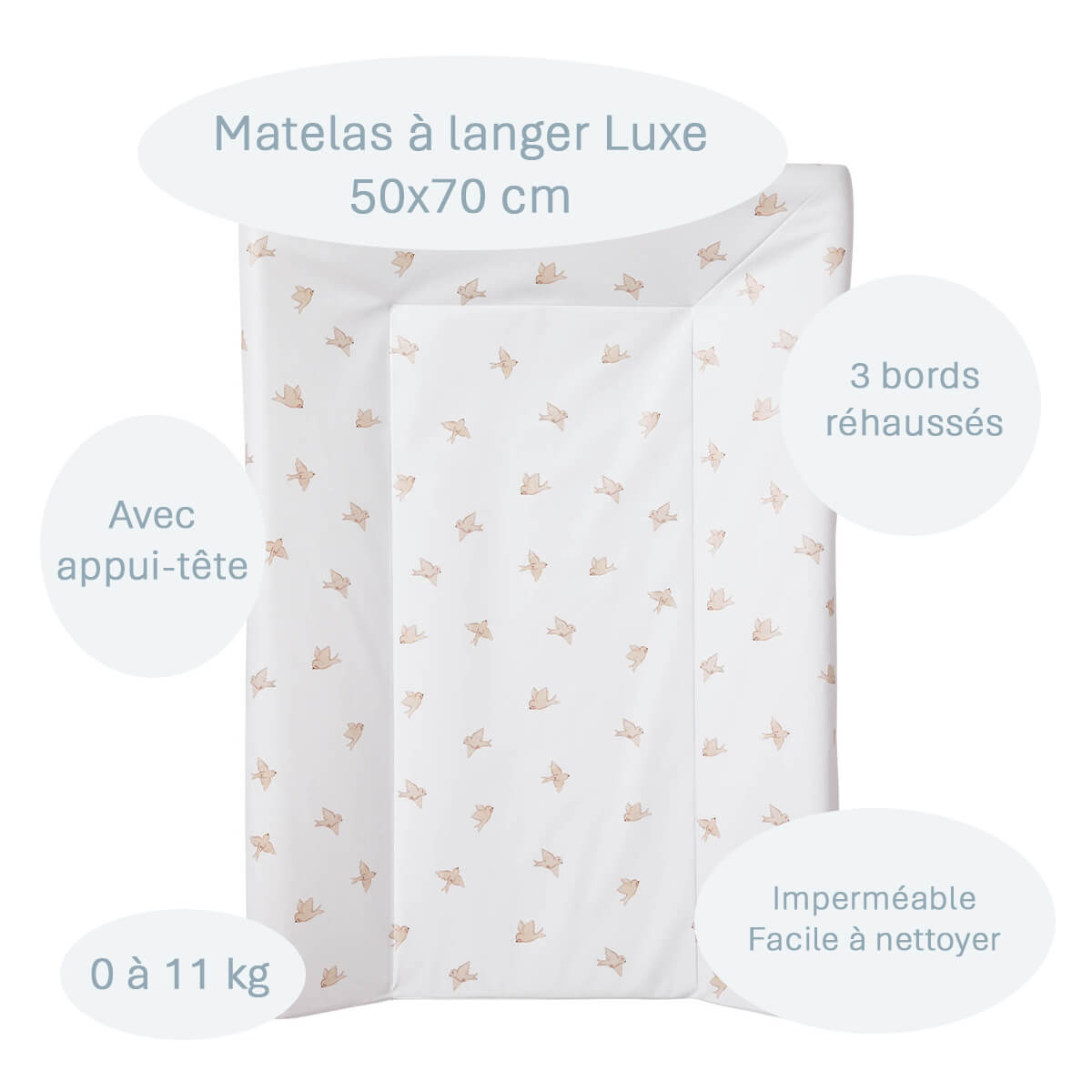 Matelas à langer bébé Luxe Oiseaux - Matelas à langer pour bébé 50x70 cm