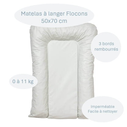 Matelas à langer bébé Flocons Vert D'eau - Matelas à langer pour bébé 50x70 cm