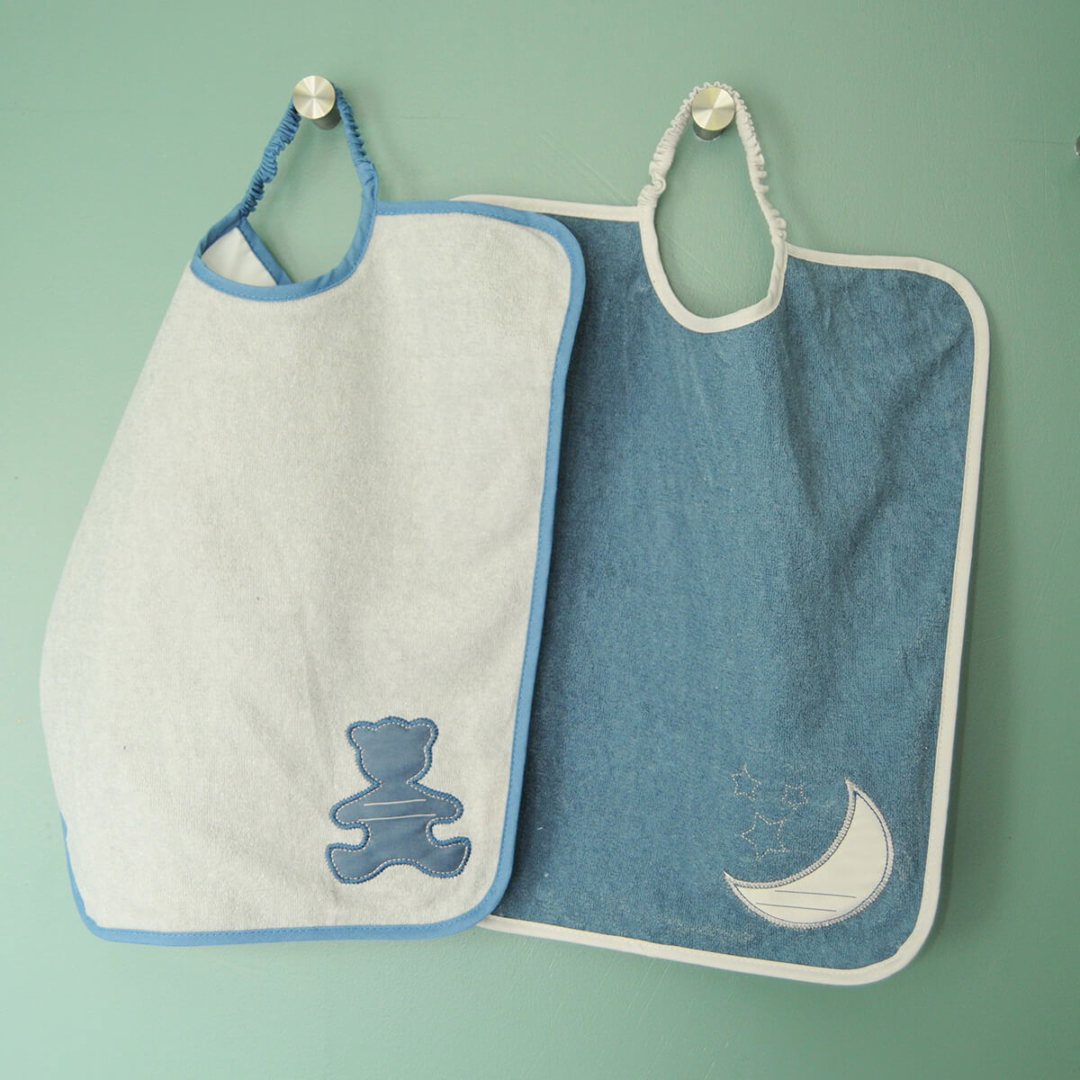 Lot de 2 bavoirs Maternelle Je m'Appelle - Ours + Lune - 