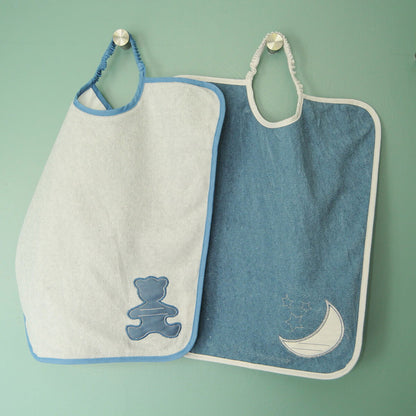 Lot de 2 bavoirs Maternelle Je m'Appelle - Ours + Lune - 