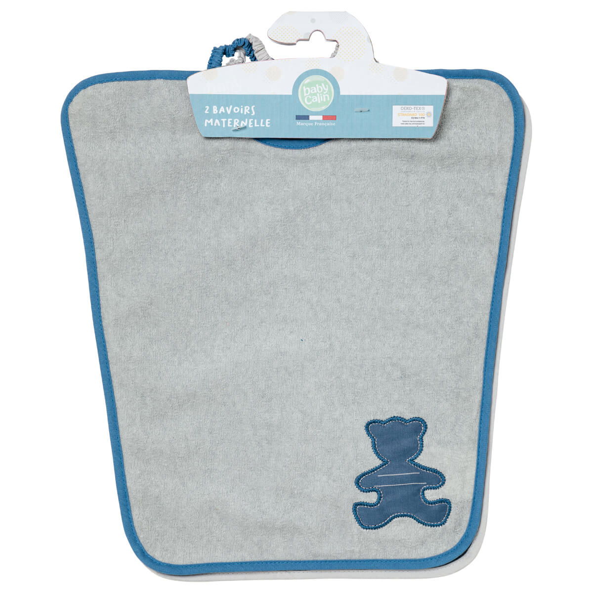 Lot de 2 bavoirs Maternelle Je m'Appelle - Ours + Lune - 