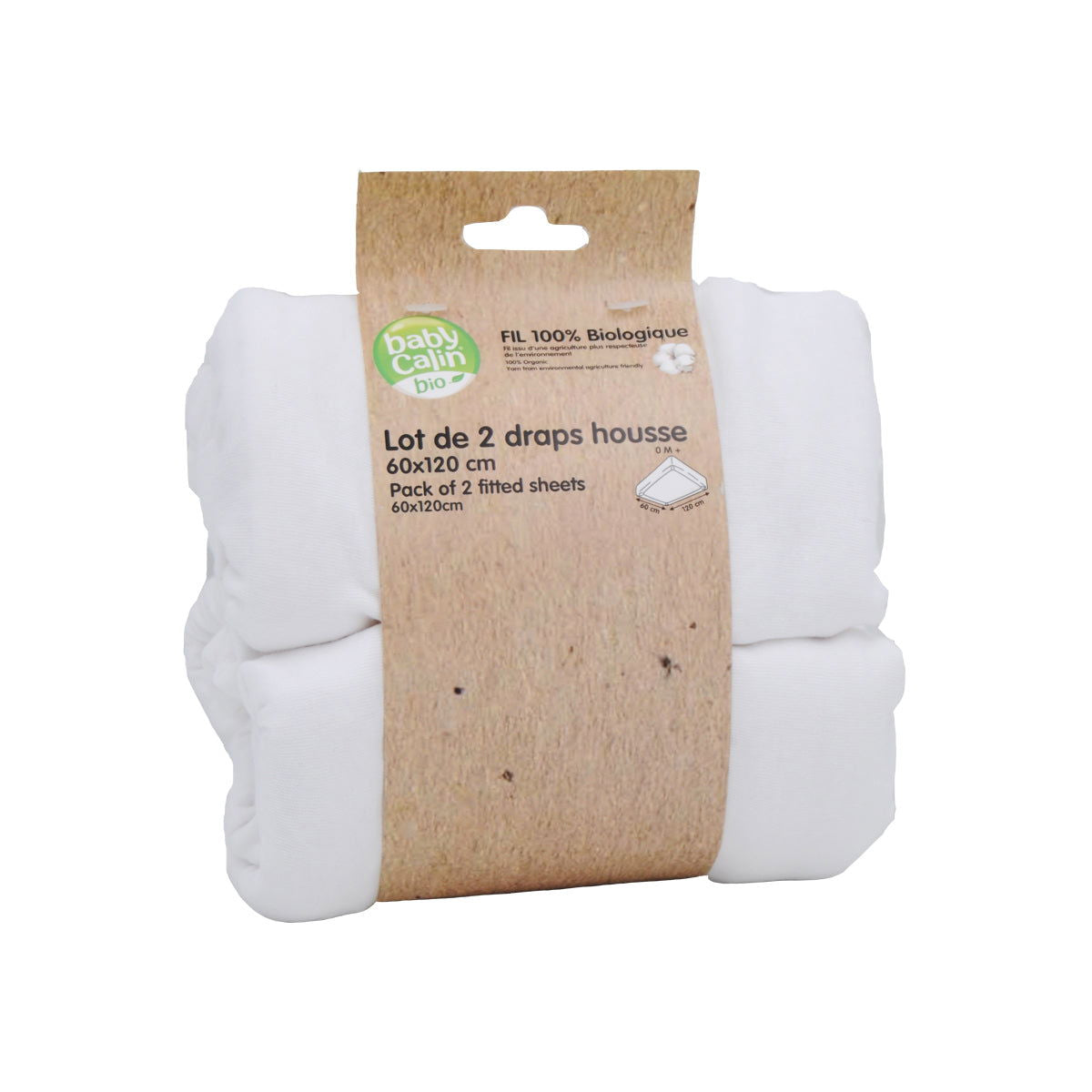 Lot de 2 draps-housse 60x120x15 cm bio - Blanc x2 - BB Malin