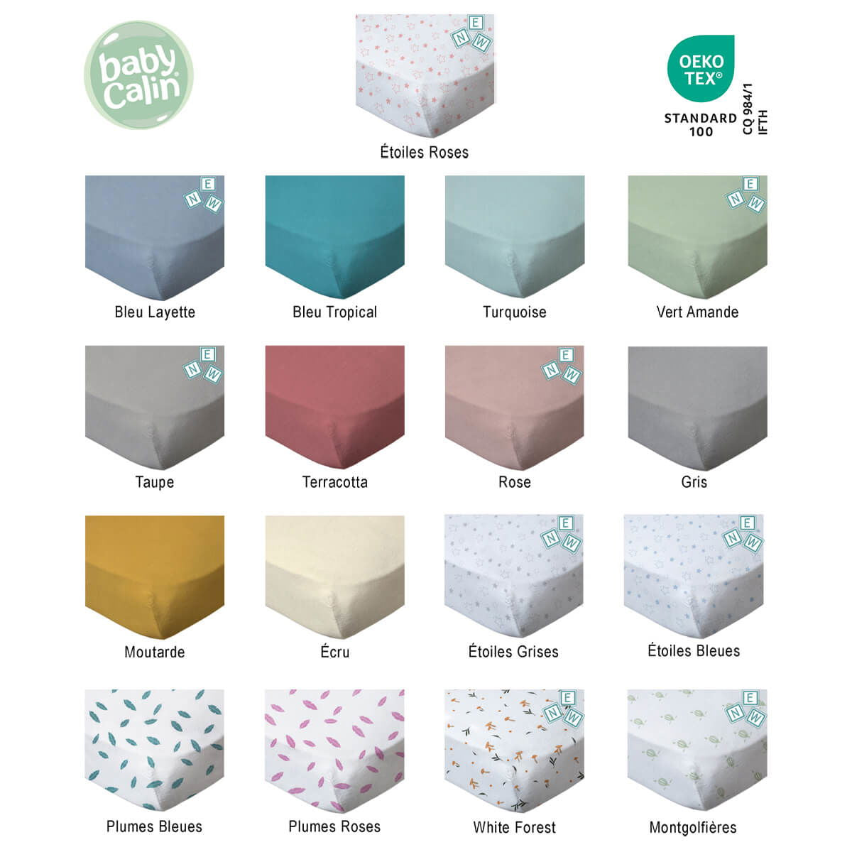 Lot de 2 draps-housses en coton 60x120 cm - Blanc + Taupe - 